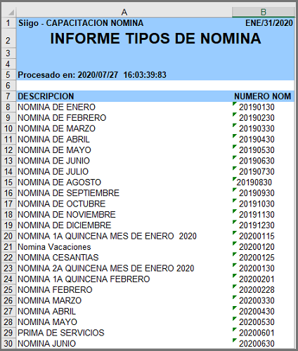 Informes de parámetros - Nómina básica - Portal de Clientes Siigo