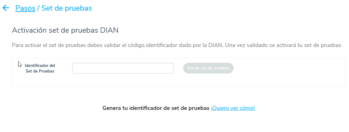 Ingresar el Identificador de Set de Pruebas