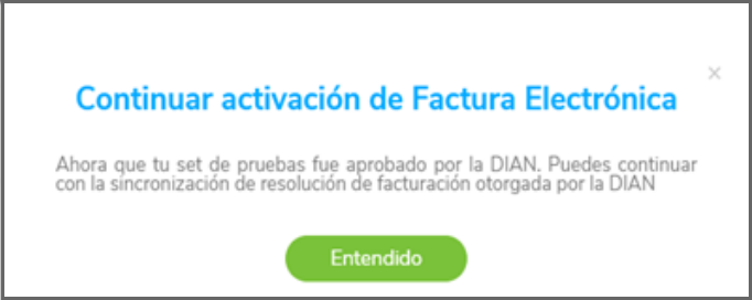 Mensaje Continuar Activacion de factura